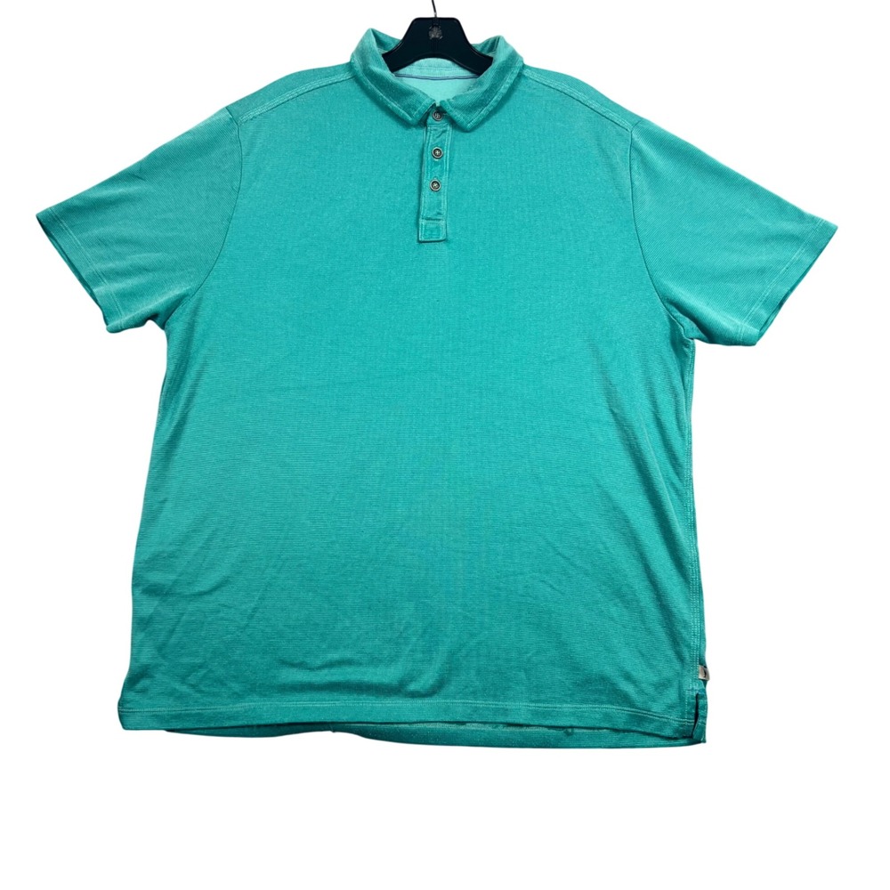 Tommy Bahama Mens L Teal Green‎ Polo Shirt Tencel Modal Textured Short Sleeve